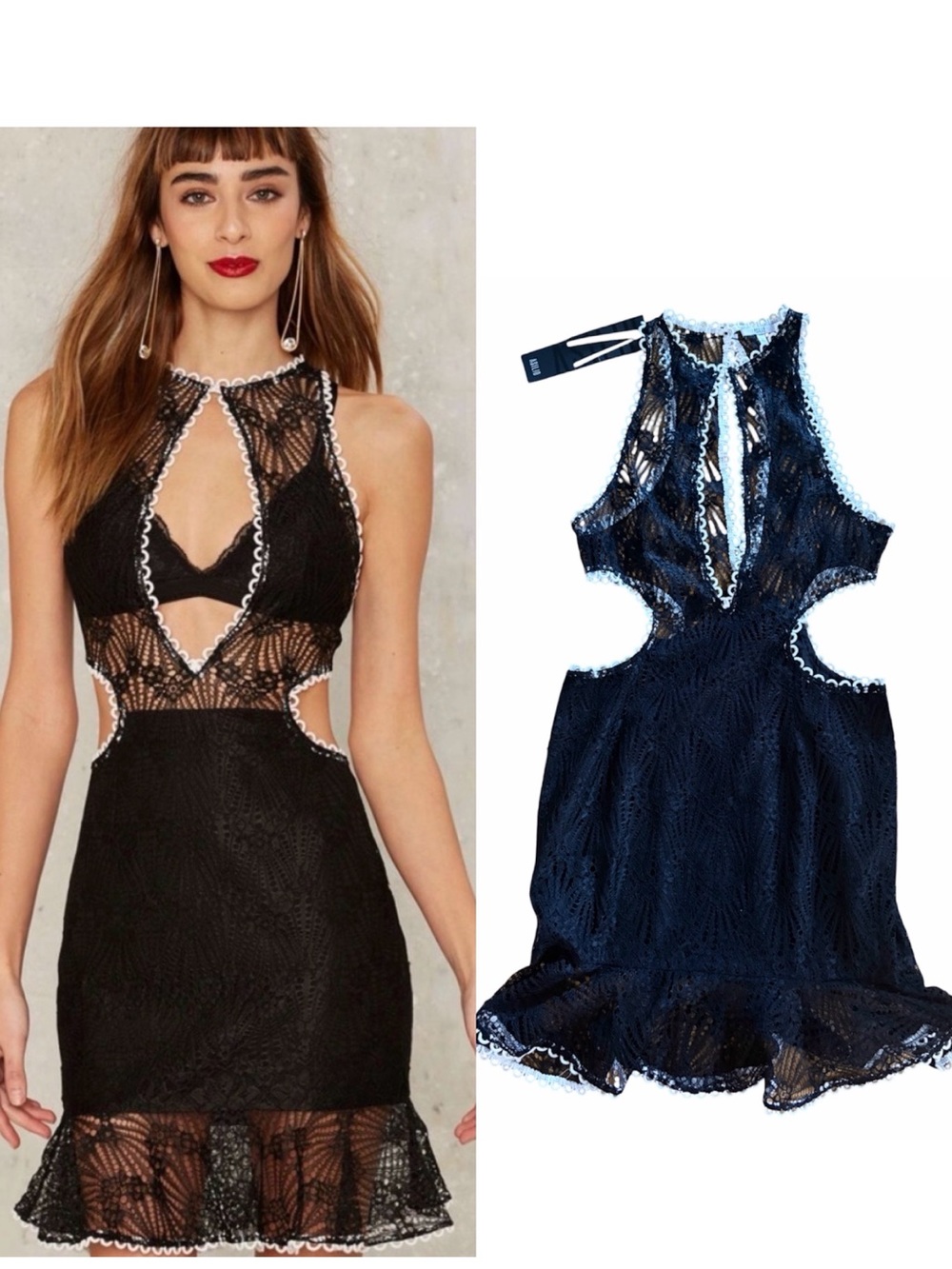 NWT Asilio Rulette Revenge Dress Sheer Cut Out Lace Crochet Black Mini Party US4